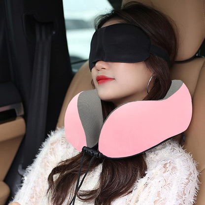 Travel Pillow,Travel Neck Pillows for Sleeping,100% Pure Memory Foam Soft Comfort & Support Pillow for Airplane/Car/Office&Home Rest Use-Pink