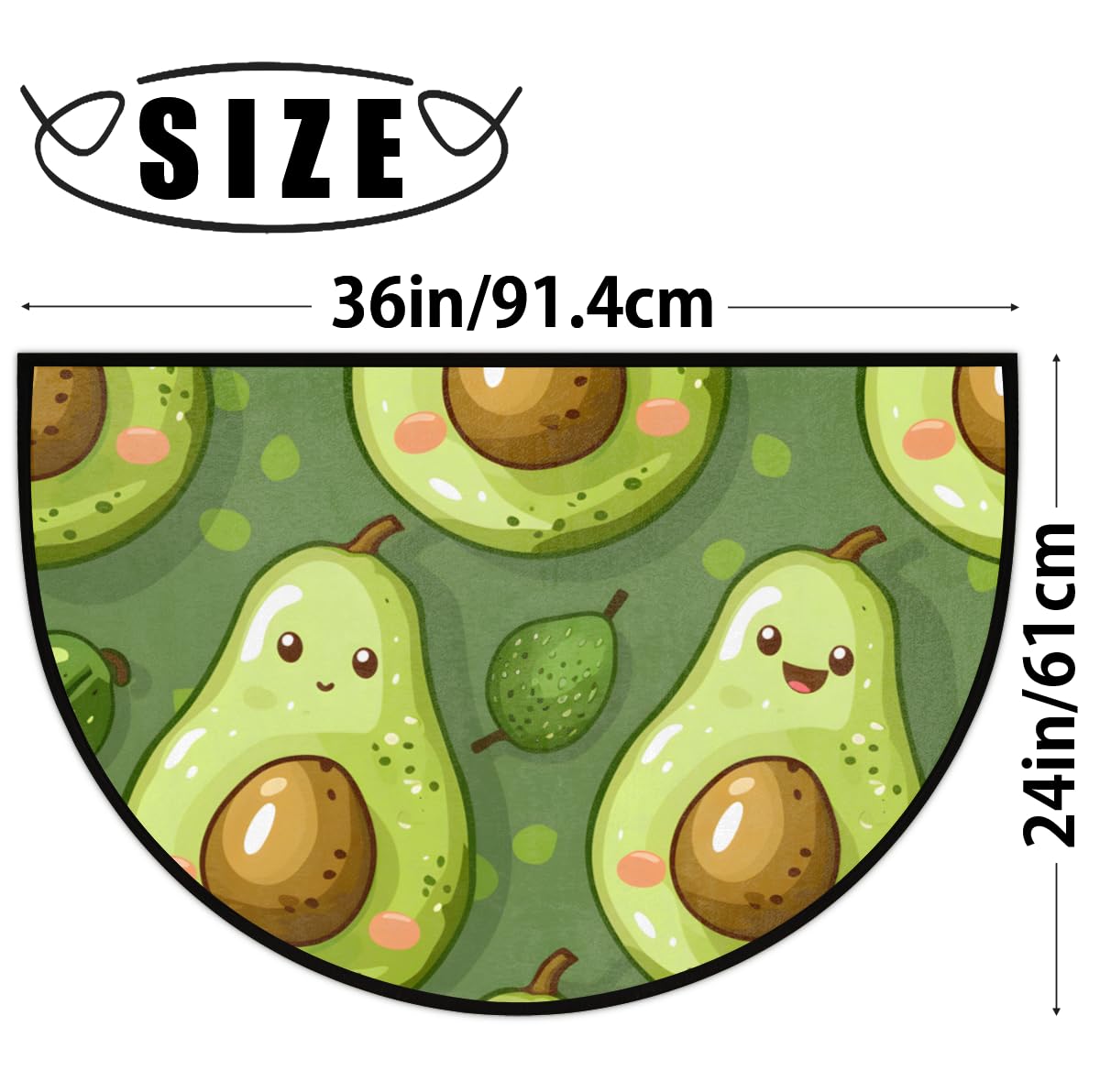 LCLJJDMBM Avocado Cute Half Round Door Mat Indoor Entrance Half Moon Rug Area Rug Low Pile Non Slip Absorbent Semi Circle Welcome Mats for Kitchen Patio Home Decoration 36x24 Inch