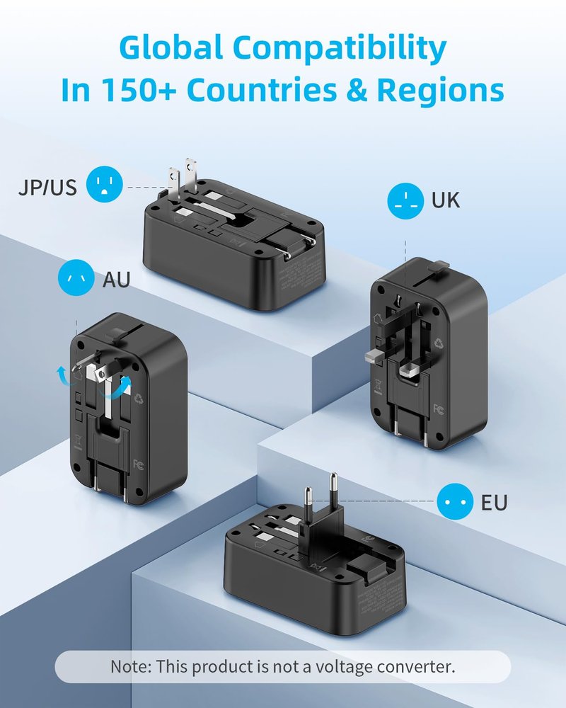PAEWOK Travel Adapter PD 20W, Mini Universal Travel Adapter with 1 AC Outlet and USB Fast Charging, Ultra Thin International Plug Adaptor for US to European UK Italy Spain New Zealand (Type C G A I)