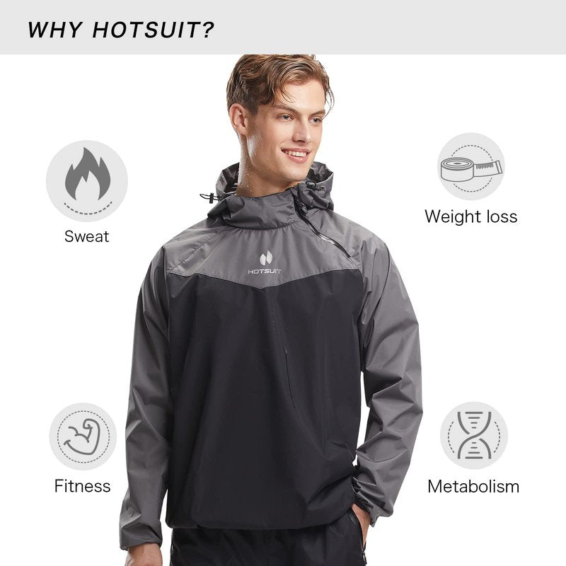 HOTSUIT Sauna Suit Men Weight Loss Gym Exercise Sweat Suits Workout Jacket, Gray, M