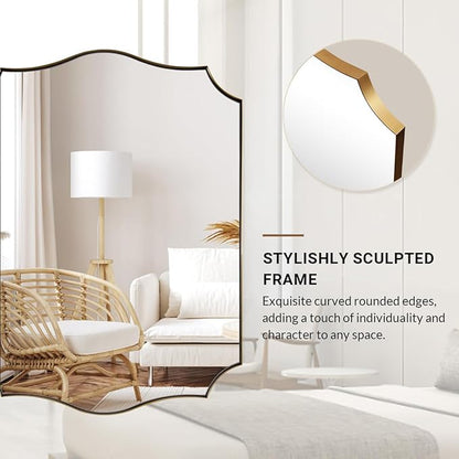 ANDY STAR 30x48 Inch Gold Bathroom Mirror, Large Brushed Gold Rectangle Mirror, Antique Brass Mirror in Rust-Proof Stainless Steel 1" Frame, Unique Wavy Frame Design, Vertically/Horizontally