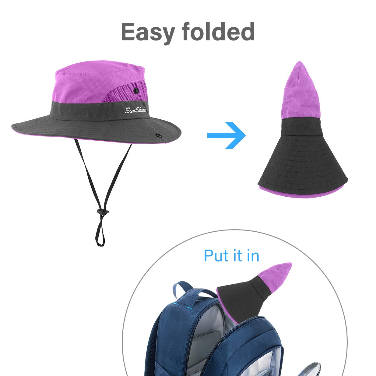 6 Pieces Womens Ponytail Wide Brim Sun Hat Packable UV Protection Beach Cap for Fishing & Hiking