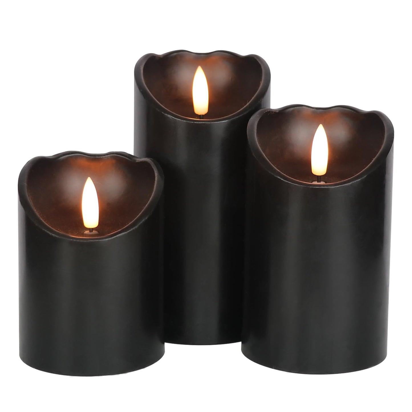 DRomance Black Flameless Pillar Candles with 6H Timer AAA Battery Powered Real Wax Wick Flickering LED Candles Hallloween Theme Home Decoration Candle 3 x 4, 5, 6 Inches