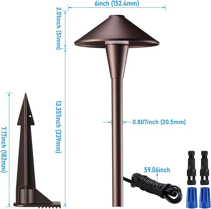 LEONLITE Update 5CCT Low Voltage Pathway Lights, LED Landscape Path Lights, 1800/2700/3000/4000/5000K, Flat Cone Head, 12-24V AC/DC, IP65 Outdoor Walkway Light, Oil Rubbed Bronze Aluminum, Pack of 6