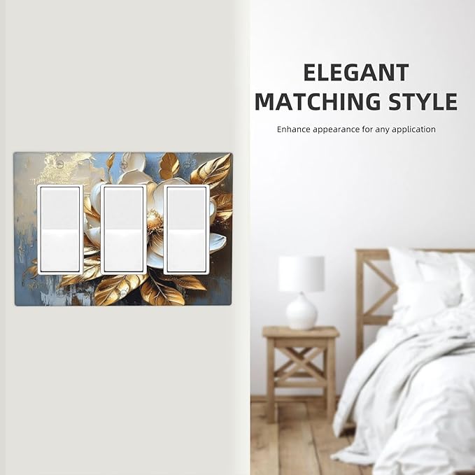 Decorative Art Light Switch Covers Gilded Bloom 3 Gang Triple Rocker Outlet Switch plate GFCI Faceplate GFCI for Home Decor