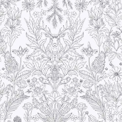 Black and White Deer Wallpaper 17.3"¡¿120" Nature Plant Peel and Stick Wallpaper Contact Paper Removable Self Adhesive Vinyl Wall Paper for Bedroom Living Room Cabinet