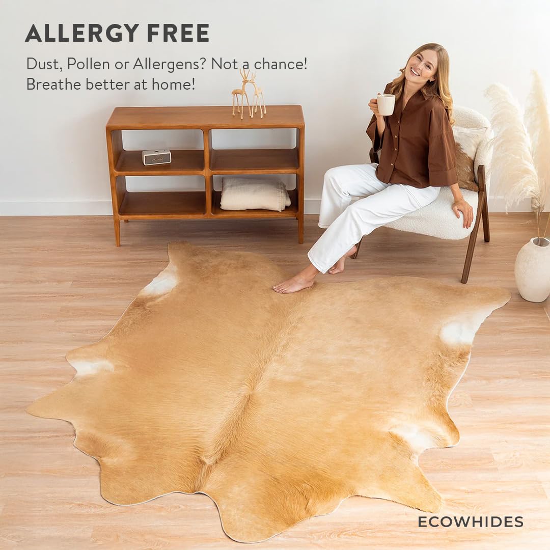 ecowhides 100% Genuine Brazilian Cowhide Rug - Beige - Luxury Cowskin Leather Area Rug Décor 7 x 6 feet