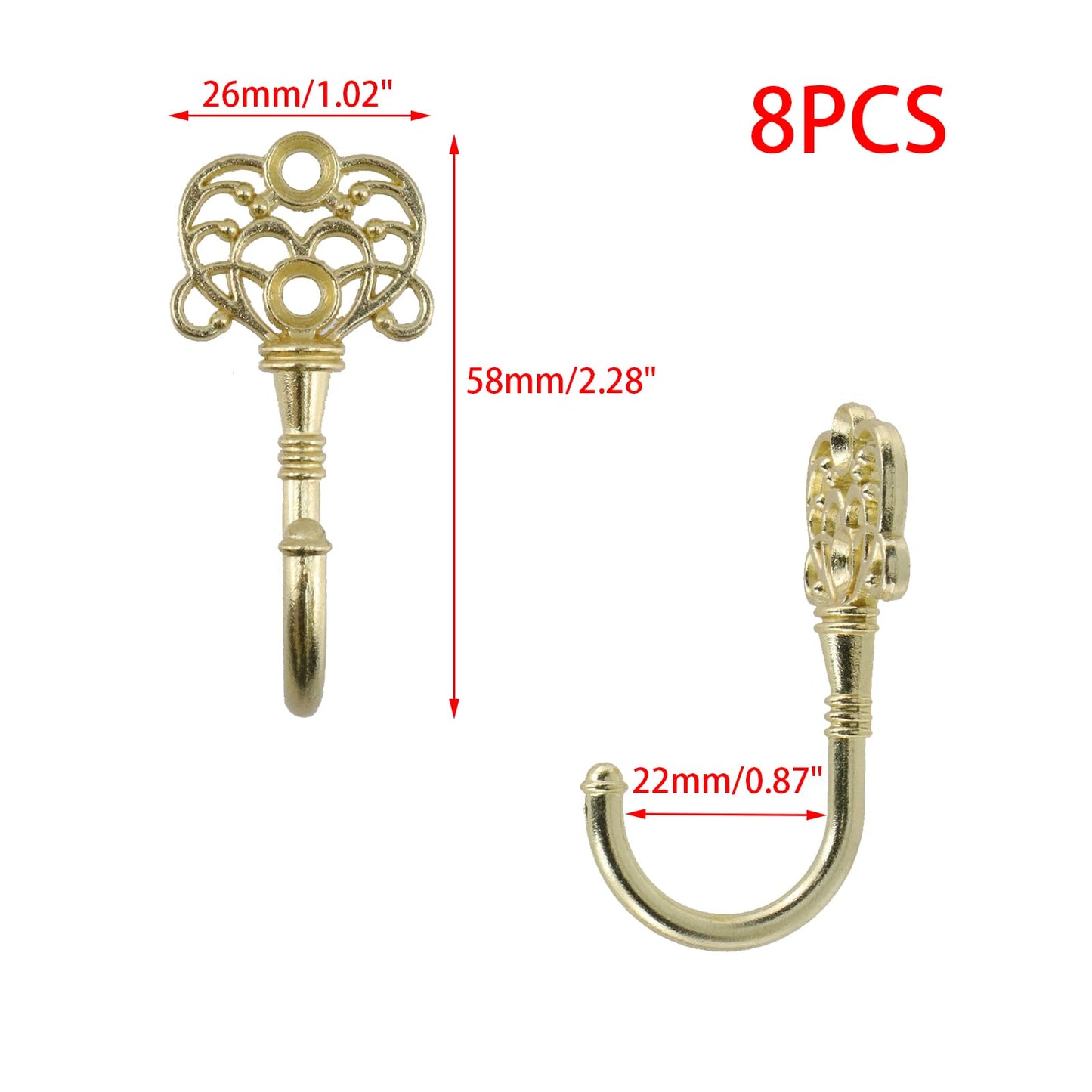 Wealrit 8 PCS Antique Wall Hook, Coat Hooks for Hanging Single Hanger Decor for Girls Room Door Towel Bathrooms with Screw, Heavy Duty Key Holder Wall Mount - Hat Purse Hanger -B Gold