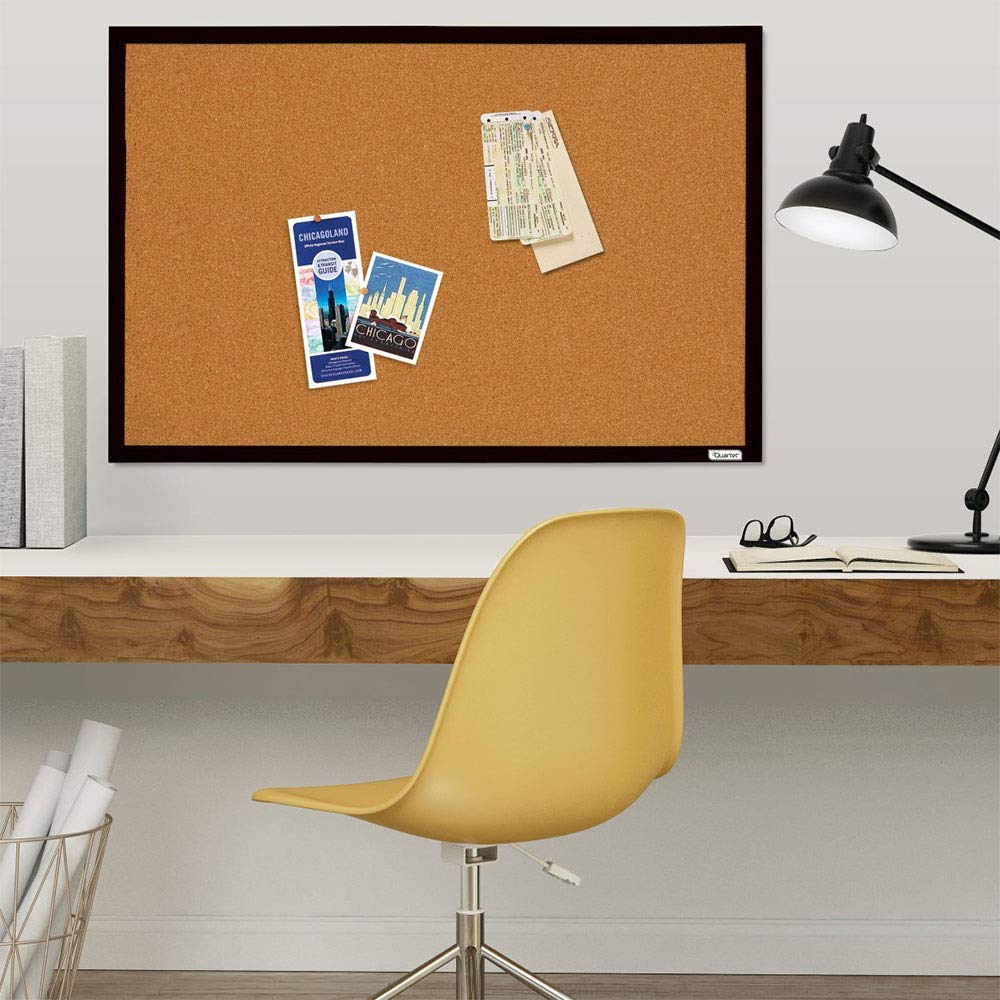 Quartet Cork Bulletin Board, Framed Corkboard, 2' x 3', Black Frame, Message Board, Vision Board (MWDB2436-BK)