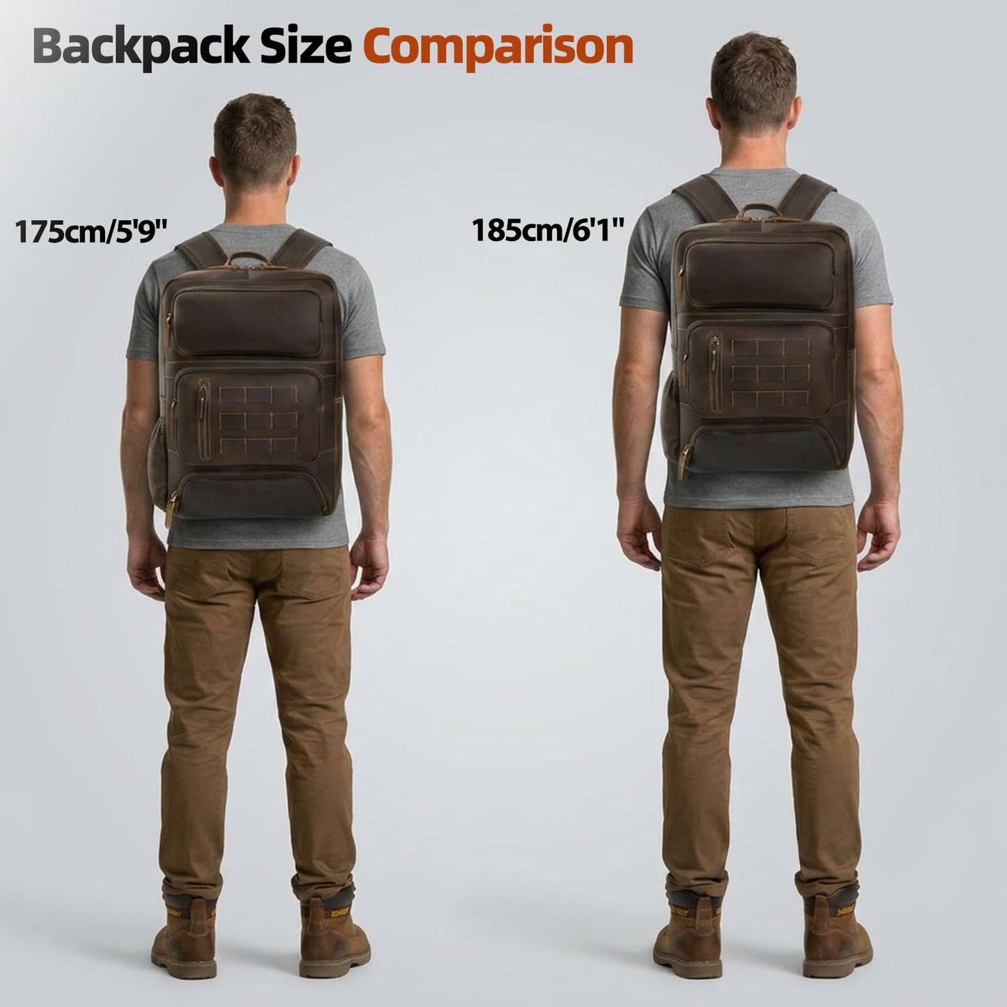 Full Grain Leather Backpack for Men, 17” Laptop Shoulder Bag, Large Capacity Travel Business Rucksack with YKK Zippers, Ergonomics S-Shape Padded Straps, Multi Pockets, Water Bottle Pocket, Brown