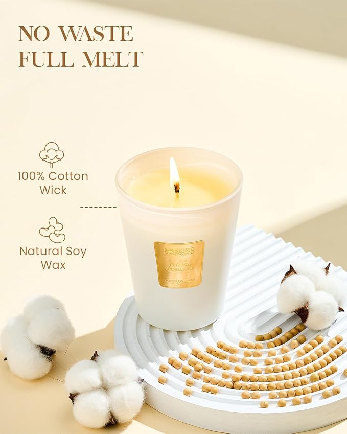 M&SENSE Creamy Vanilla Pie Scented Natural Soy Wax Candle, 14.1oz 60 Hours Long Lasting Slow Burning, Aromatherapy Candle for Stress Relief, Fall Winter Festival Gifts for Home Decor