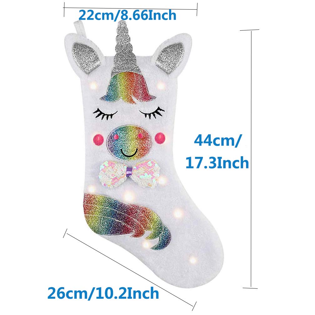 LMXCOL Christmas Stocking with LED Light 17" Sparkly Stocking Fireplace Hanging for Christmas Decorations (Stocking 1)