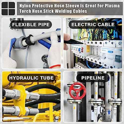 Hanaive 26 ft Nylon Hydraulic Hose Protector Sleeve Tig Torch Cable Cover Black Protective Cover Hose Sheath Hydraulic Wrap Cutting Wire Sheath Sleeve Management Wrap for Cord Tig(2.5 Inch Id)