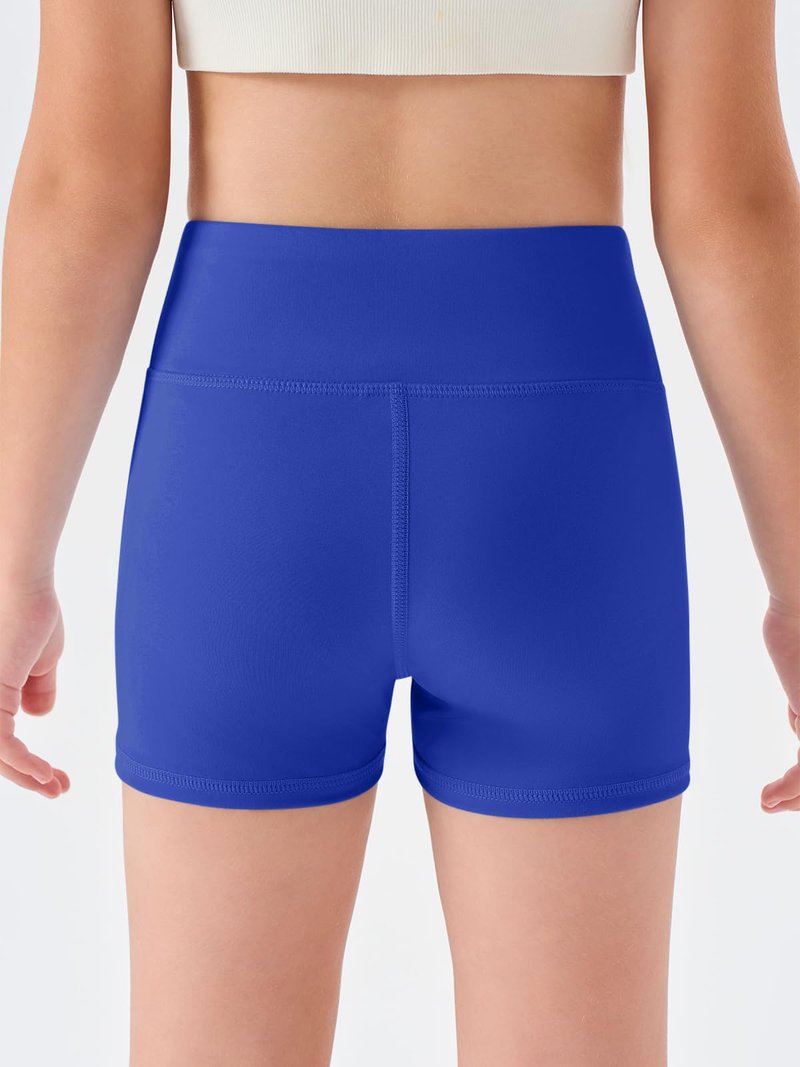 Haloumoning Girls Athletic Shorts Kids High Waisted Yoga Dance Biker Shorts Comfy Gymnastics Shorts 5-14Y Blue
