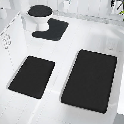Uowuoiw Memory Foam Black Bathroom Rug Set 4-Piece, Soft & Supportive Bath Mat Set, Super Absorbent & Quick Dry, Non-Slip Backing, Machine Washable Rugs for Bathroom, Tub & Shower (Black)