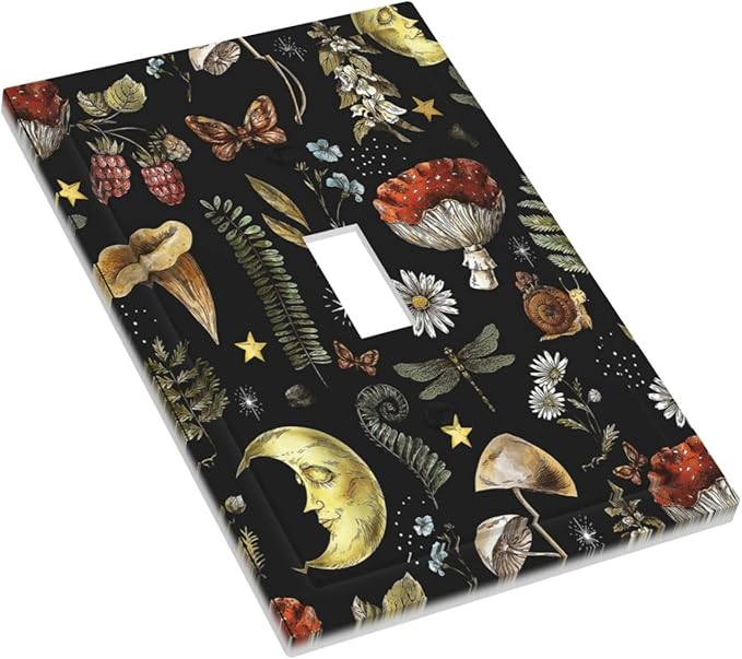 Nature Plant Botanical Daisy Mushroom Snails And Moon Single Toggle Light Switch Plates Cover Decorative 1 Gang Wall Plate Electrica Faceplate for Bathroom Bedroom Decorate Accessories