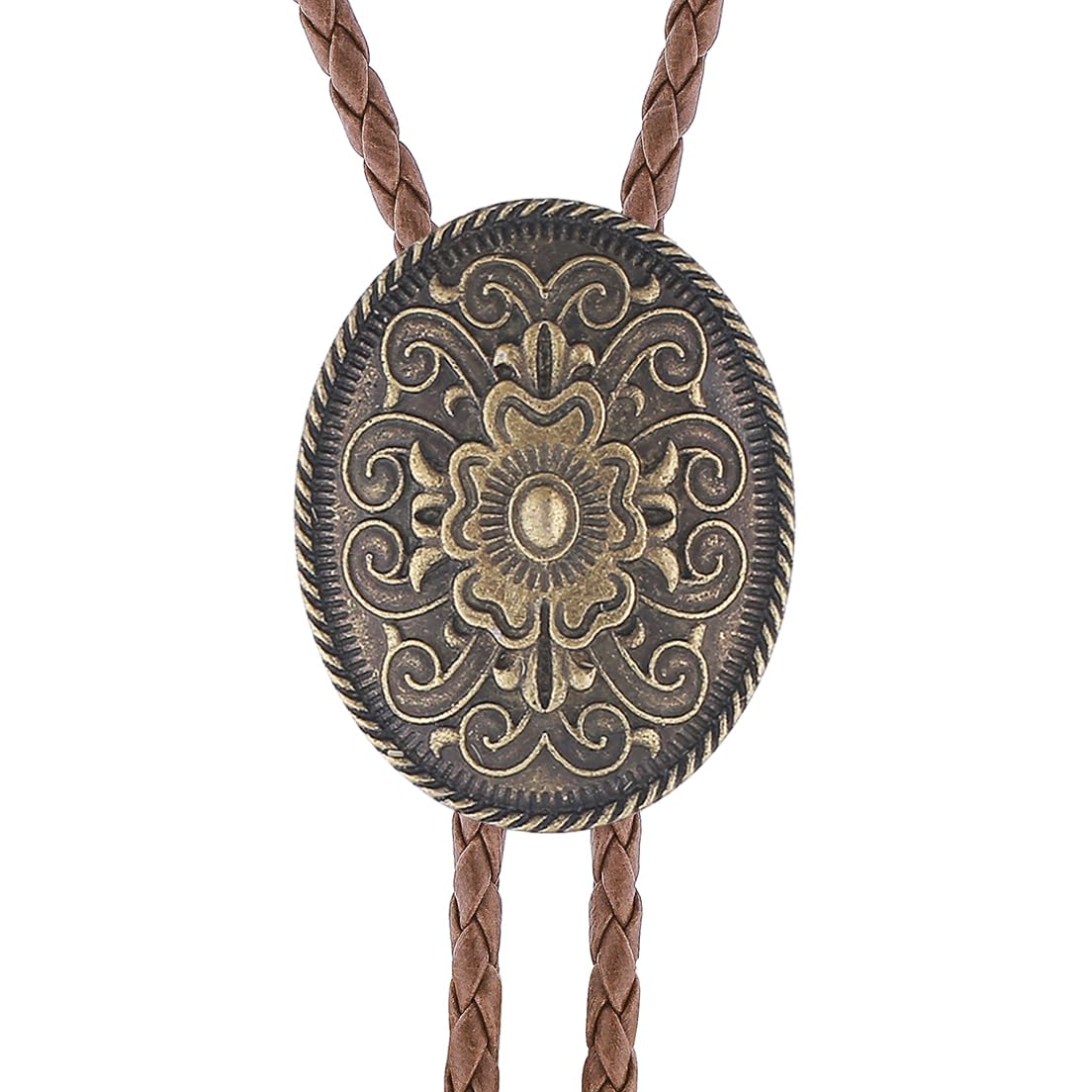 GelConnie Brown Leather Bolo Tie for Men Gothic Western Wedding Necktie Vintage Bolo Tie Flower Western Jewelry for Women