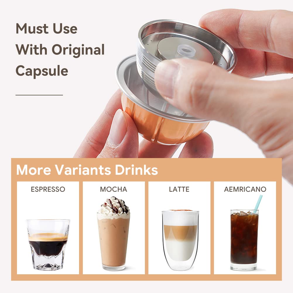 BENFUCHEN Stainless Steel Reusable Vertuo Capsule Compatible With VERTUO NEXT+EMPTY Refillable Alumium-VERTUO-Pods-80+150+230ml Each 2 Pcs +Coffee Tamper ForNespressoVertuoNext Reusable Pods