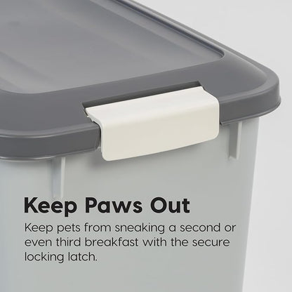 IRIS USA Dog Food Storage Container with Wheels, Airtight Lid, 2-Cup Scoop, Up to 54 Pounds Pet Food Storage, Built in Scoop Storage in Lid, Versatile Pet Food Bin, Portable, BPA Free, Gray/Dark Gray