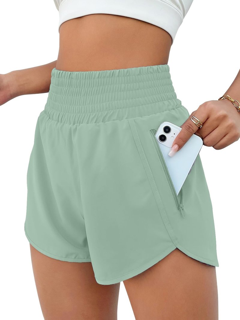 BMJL Women's Athletic Shorts High Waisted Running Short Pocket 2.5" Sporty Shorts Gym Elastic Workout Shorts(XL,Pale Green)