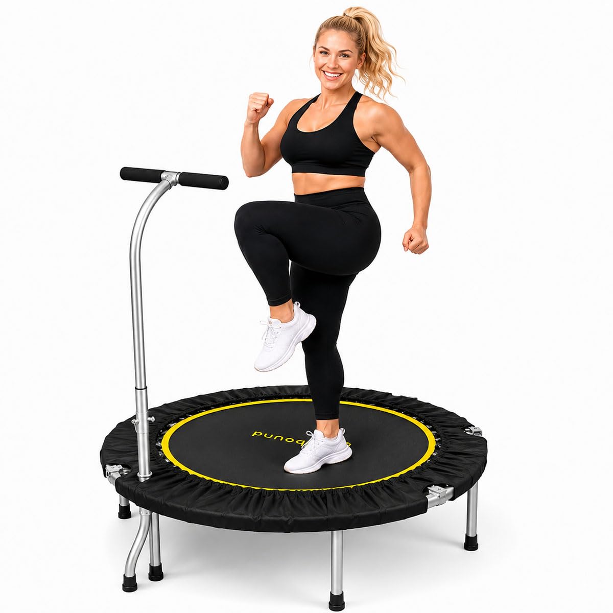 SkyBound Mini Trampoline Fitness Trampoline Fitness Rebounder with Adjustable T-Bar Handle - Exercise Trampoline for Adult - Fitness Trampoline for Workout Trainer