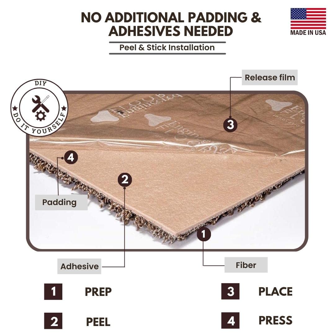 Smart Squares in A Snap Premium Plush Carpet Tiles, Made in USA – 18x18 Peel and Stick Floor Tiles with Attached Padding – Seamless DIY Carpet Squares (22.5 Sq Ft, 10 Pack, 783 Ironside)