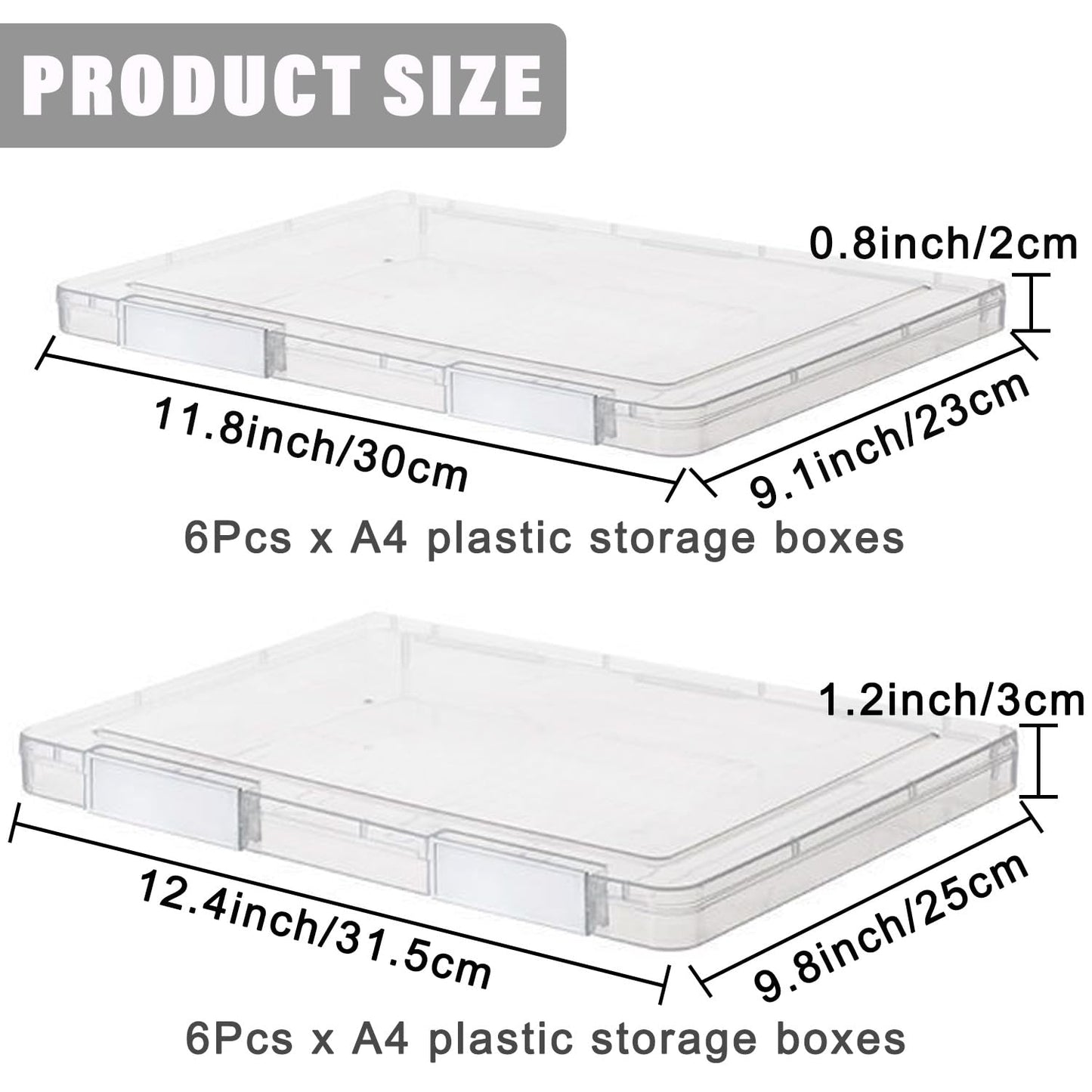LonlyEagle 12 Pcs Clear A4 File Portable Project Case, Plastic Storage Box for 8.5" x 11" Letter Paper, Scrapbook Paper Storage Boxes Documents Magazines Holder