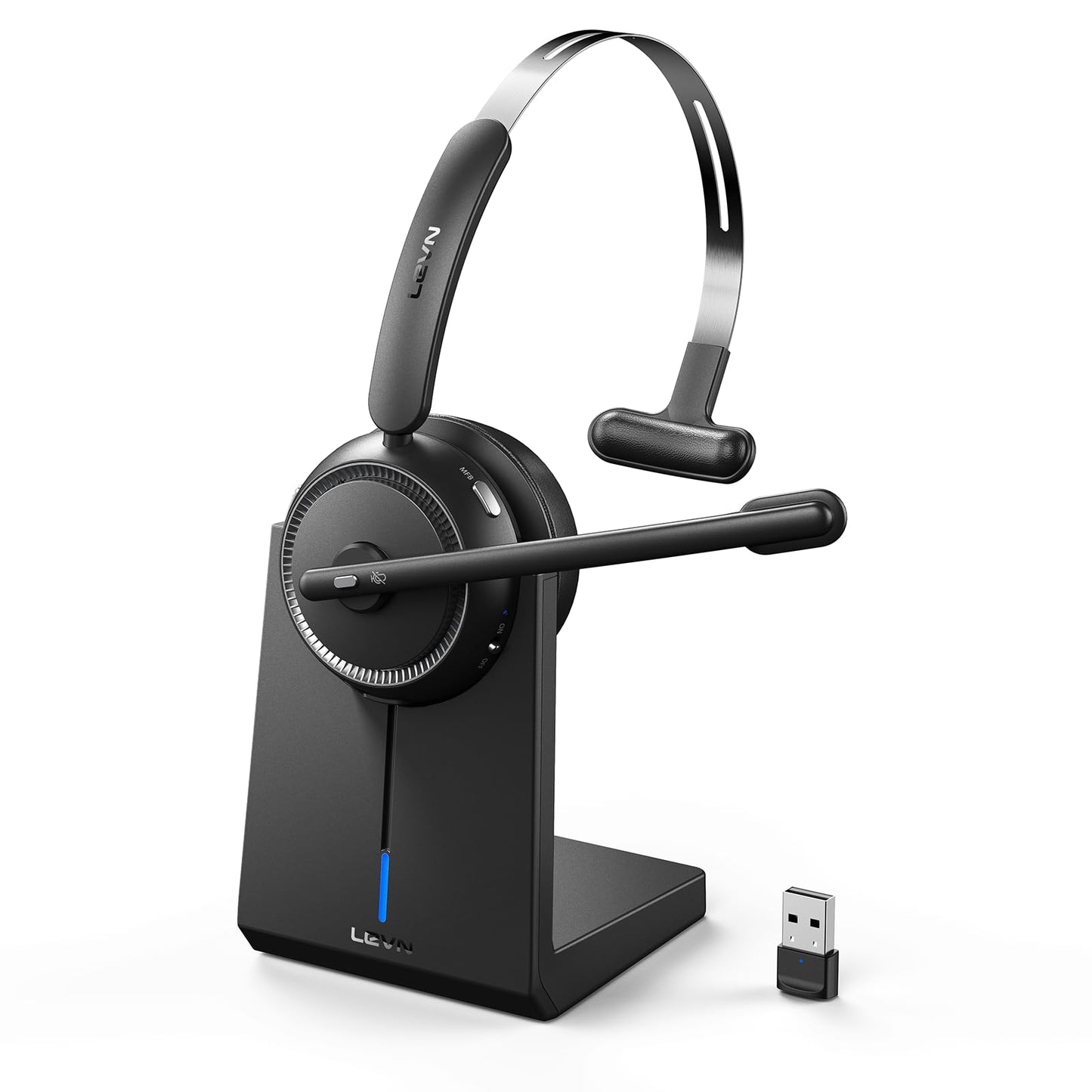 LEVN Wireless Headset 5.2 for Call Center, Bluetooth Headphones with Mic for Work(Noise Cancelling), 65 Hours Woktime & Mute Button,Wireless Headset for Work from Home/Office/PC/Computer/Laptop(Black)