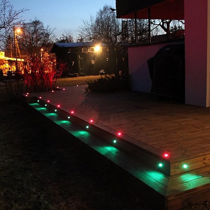 Low Voltage LED Deck Lighting Kit Stainless Steel 0.2W~0.5W Waterproof Outdoor Yard Garden Decoration Lamps Landscape Pathway Patio Step Stairs RGB LED In-ground Lights (Black Border,30pack)