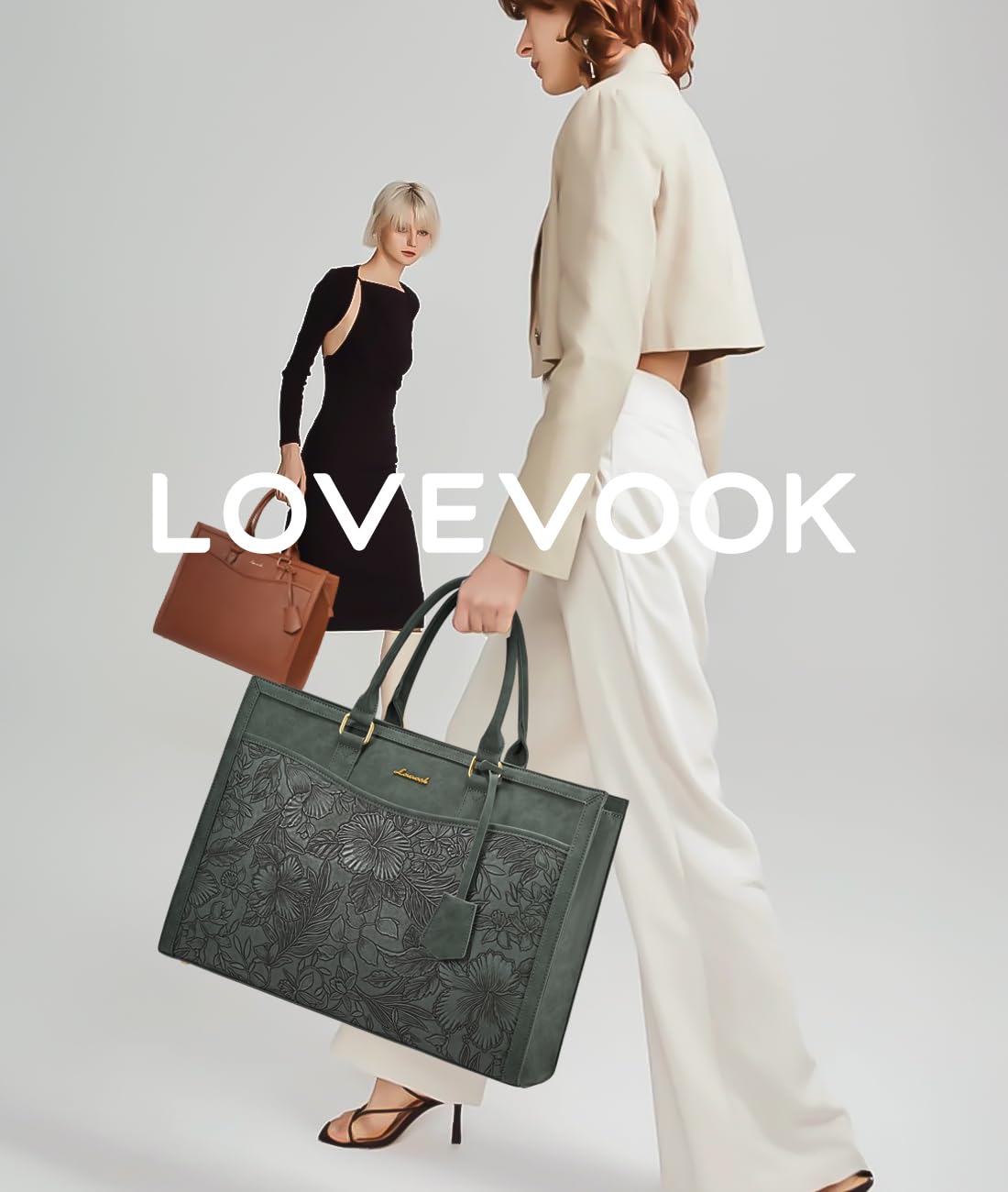 LOVEVOOK Laptop Tote Bag for Women, Office Work Bag Briefcase fit for 15.6 inch Laptop, Teacher Computer Bag Handbag,Retro Embossed Green