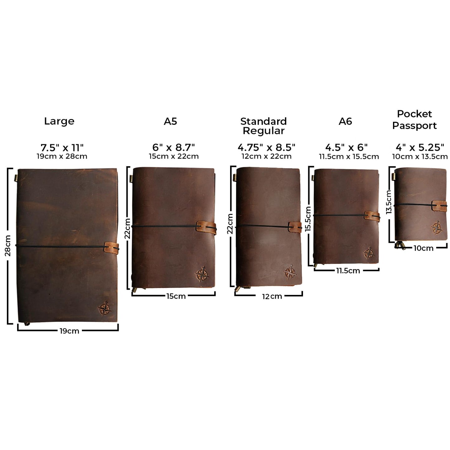 Wanderings A5 Travelers Notebook – Refillable Genuine Leather Journal – 6" x 8.5" (15 x 22cm) – Handcrafted Crazy Horse Leather – 120 GSM Blank Inserts – Travel Journal