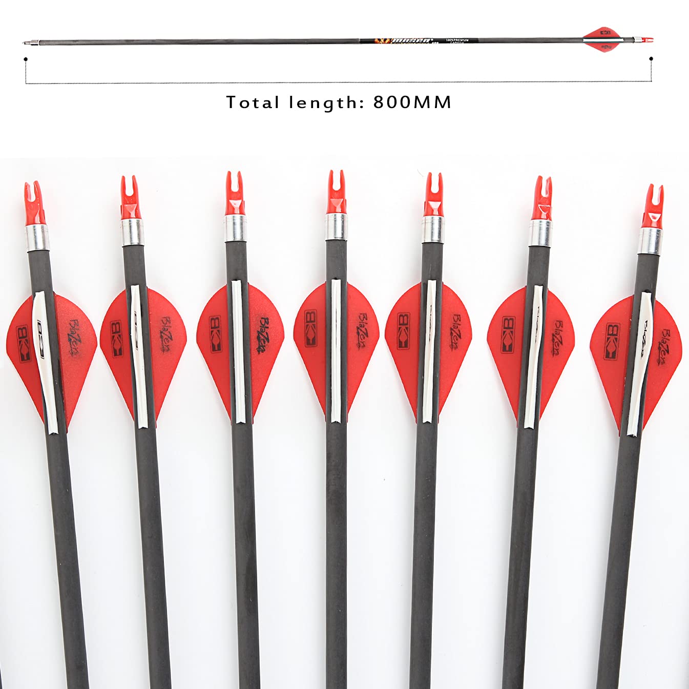 Musen Pure Carbon 30 inch Arrows Hunting Arrows for Recurve Bow,100% Carbon Archery Target Arrows with Removable Tips for Youth Hunters & Bowhunters (Pack of 12) (SP400)