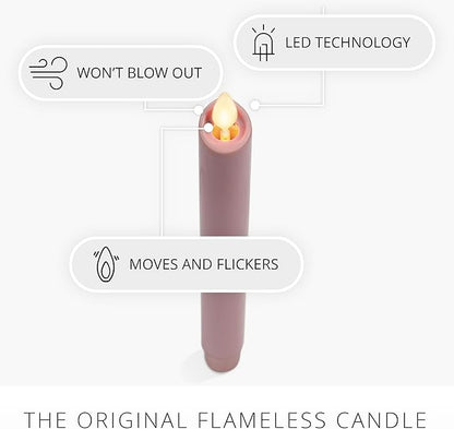 Luminara Flameless Candle Taper (1" x 9.5") Melted Top Real Wax Unscented Remote Ready Timer (Blooming Mauve)