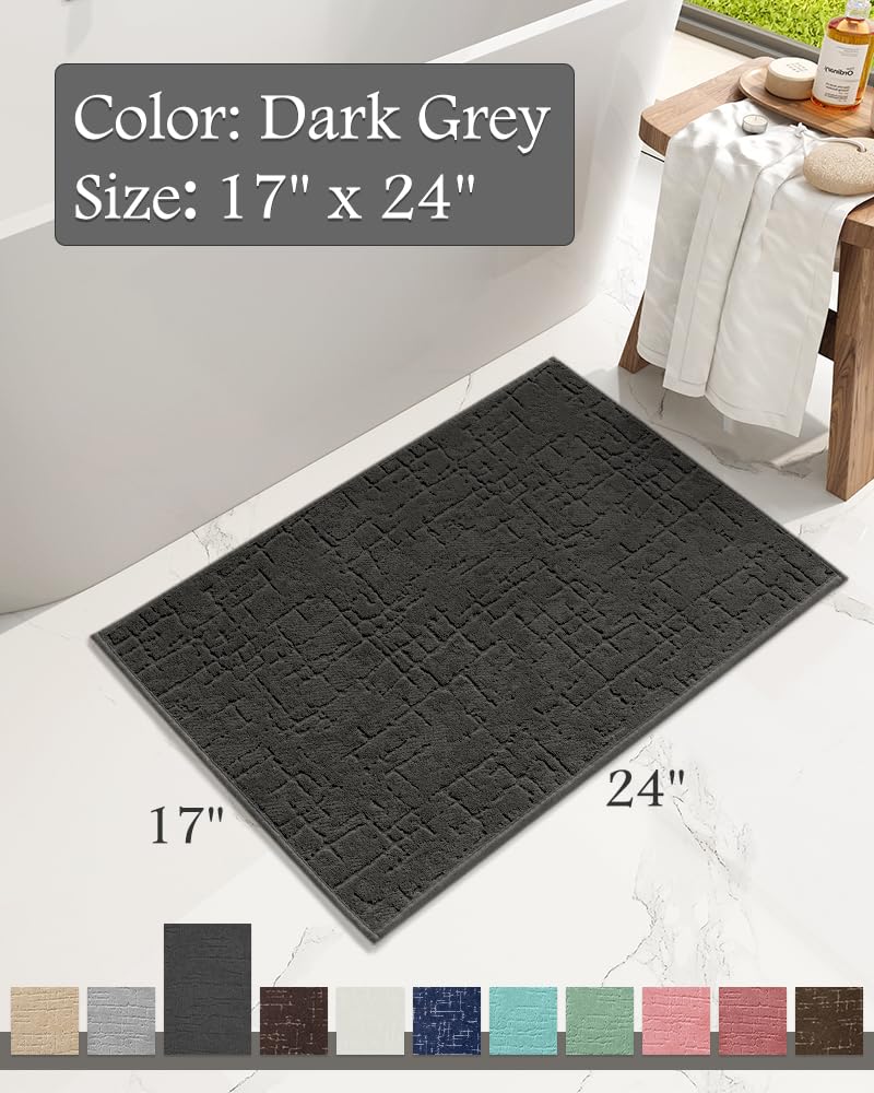 AMOAMI-Bath Mat-Absorbent Quick Dry Bathroom Floor Mats-Washable Rubber Backing Bath Mats for Bathroom Rugs Fit Under Door-Bath Rug for in Front of Sink Bathtub Shower Room, Dark Grey 17''x24''