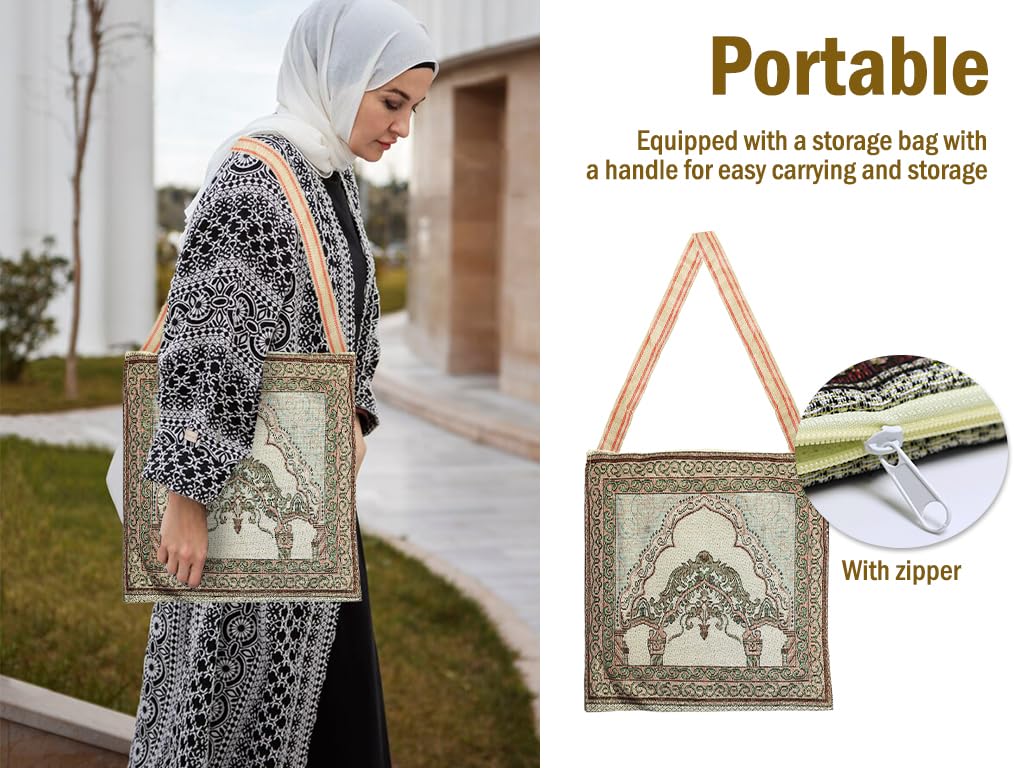 Kellegour Portable Muslim Prayer Rug and Beads,Soft Islamic Prayer Rug,Sajadah for Islam Prayer Carpet Mat,Muslim Praying Mat,Travel Prayer Mat Ramadan Gift,with Bag and Compas (1)