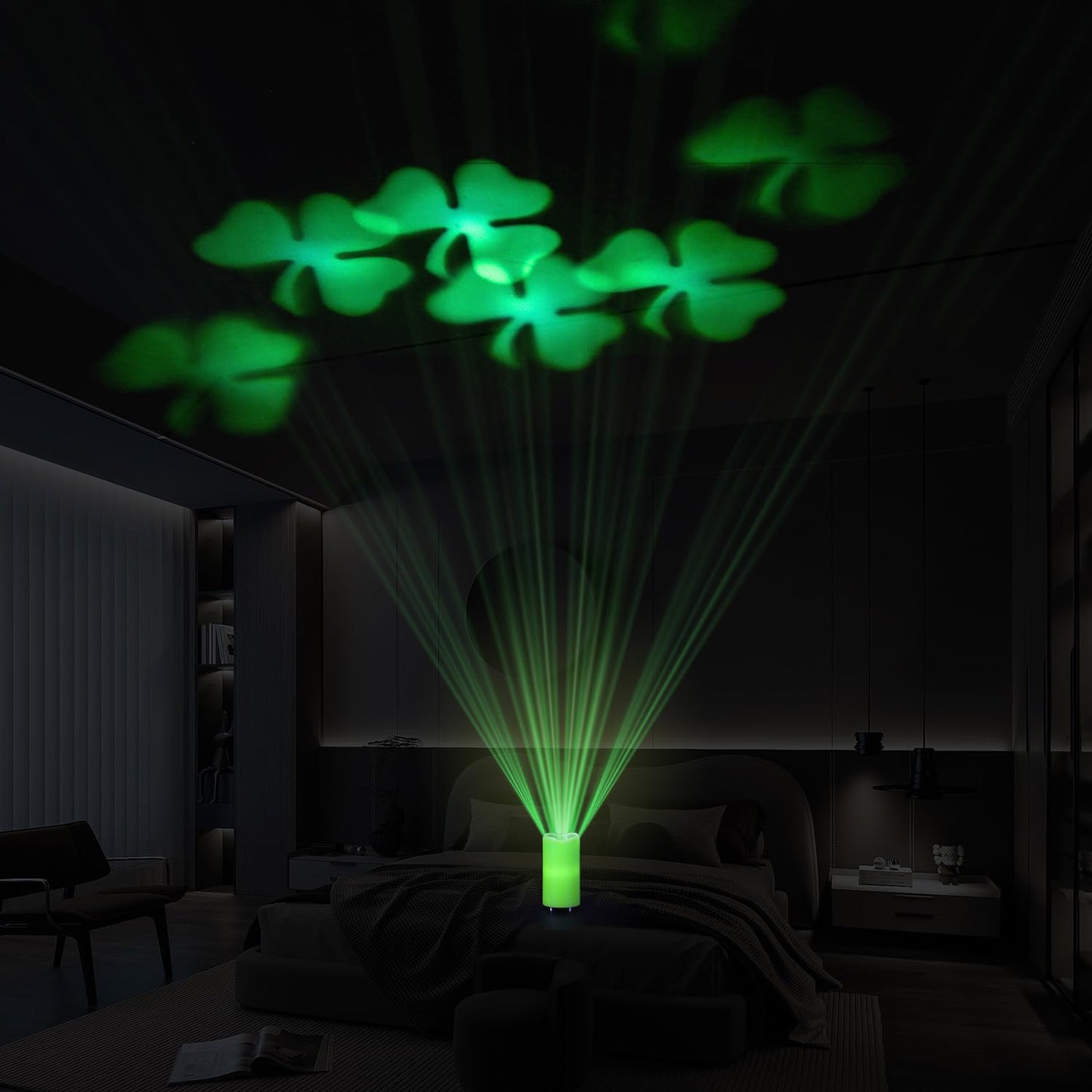 XingsLight St Patricks Day Decorations Flameless Candles with Lucky Clover Projector, Green LED Candle with Remote and Timer,2 Pack