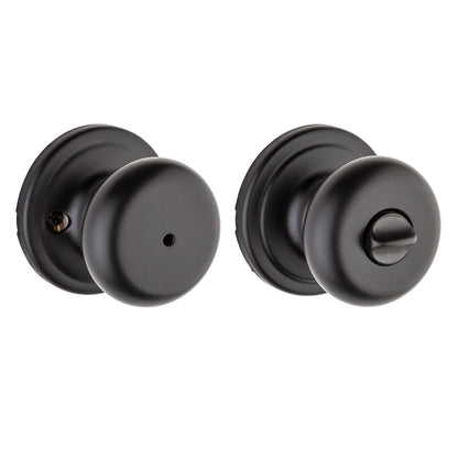 Kwikset Hancock Interior Privacy Door Knob with Lock, Door Handle For Bathroom and Bedroom, Matte Black Keyless Turn Lock Doorknob, with Microban Protection