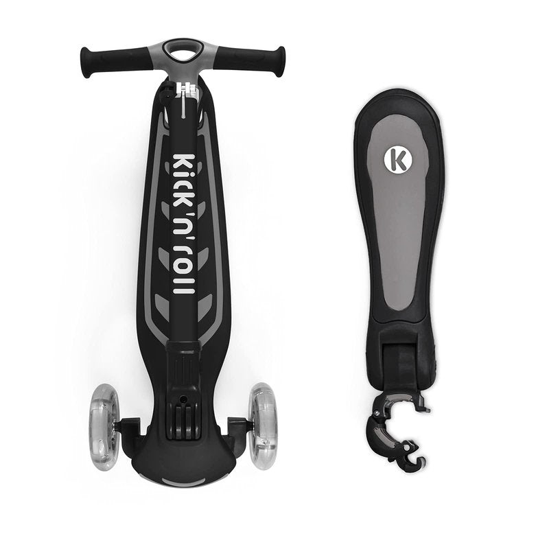 Kicknroll Kids Kick Scooter 2-in-1 Light Up 3 Wheel Scooters with 4 Levels Adjustable Handlebar, Folding Seat, Extra Wide No-Slip Deck for Girls Boys Ages 3-8 Years Old Max 110 Lbs