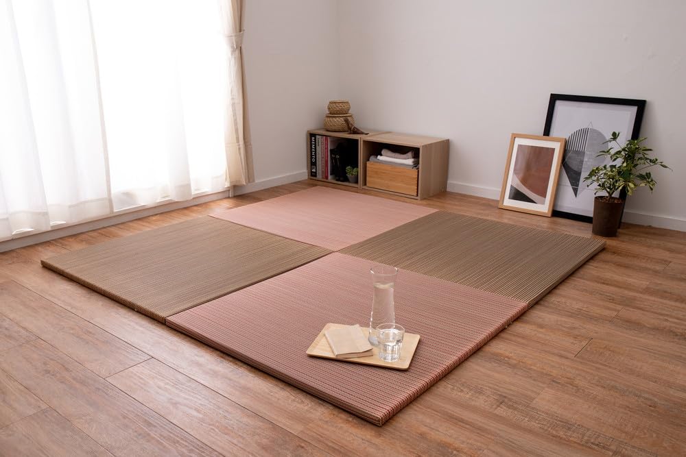 パレットライフ PaletteLife Rimless Lightweight Portable Tatami Mats, Set of 6, Brown, 32.3 x 32.3 x 1.0 inches (82 x 82 x 2.5 cm), Modular Tatami Mattress