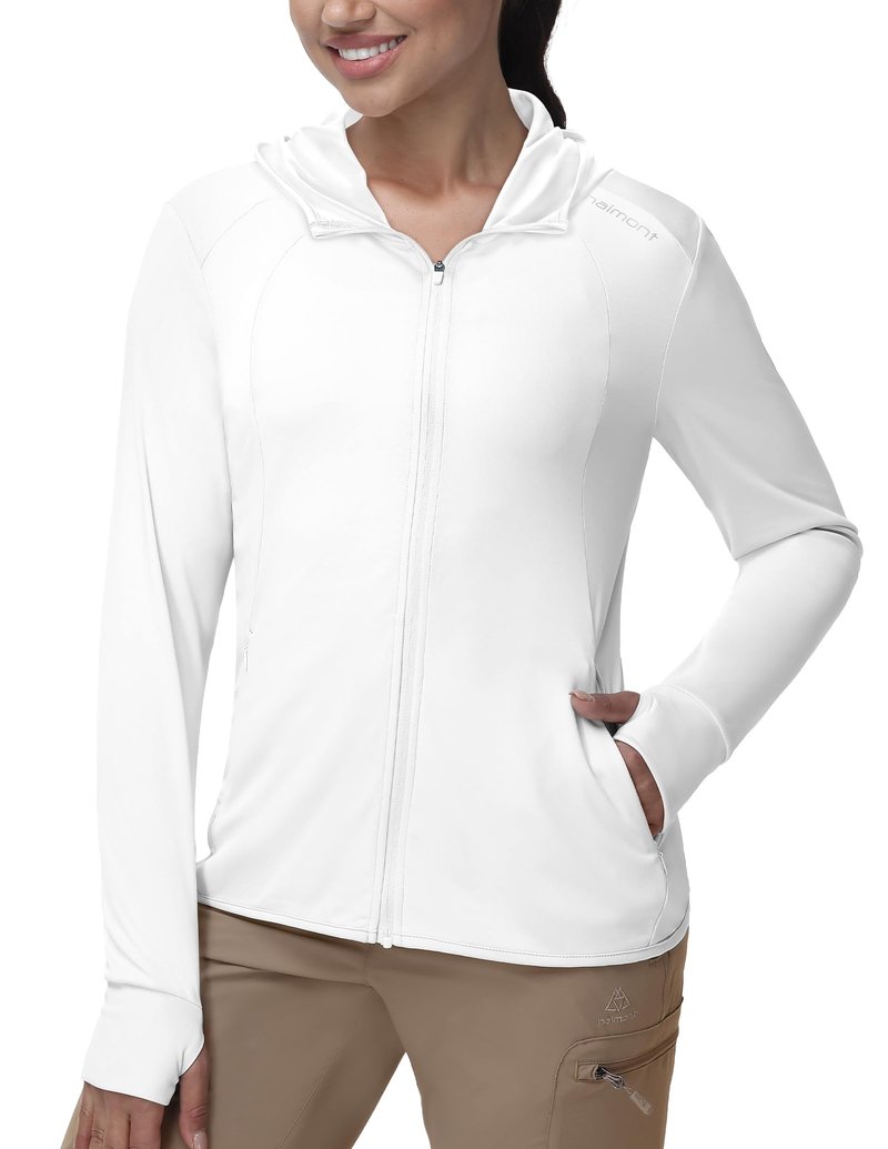 Haimont Women's Sun Protection Hoodie Jacket UPF 50+ Lightweight Long Sleeve Full Zip Sun Shirt for Hiking Fishing White M