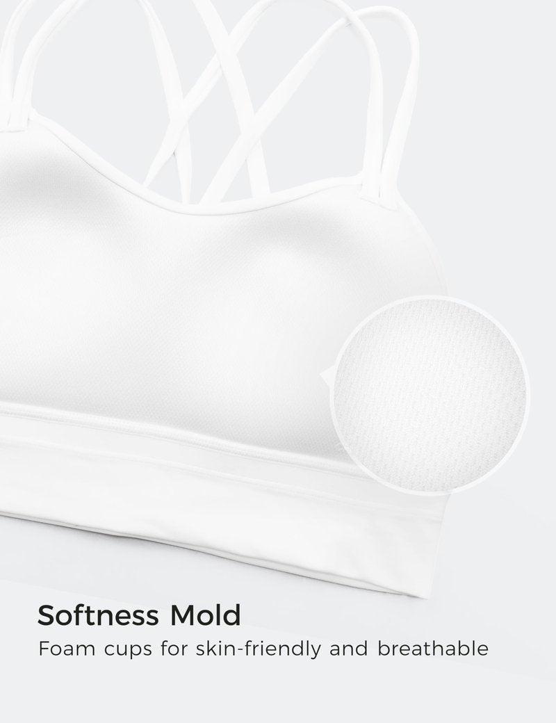 CRZ YOGA Softness Mold Butterluxe Strappy Longline Sports Bras for Women - Double Spaghetti Strap Workout Yoga Crop Top White Medium