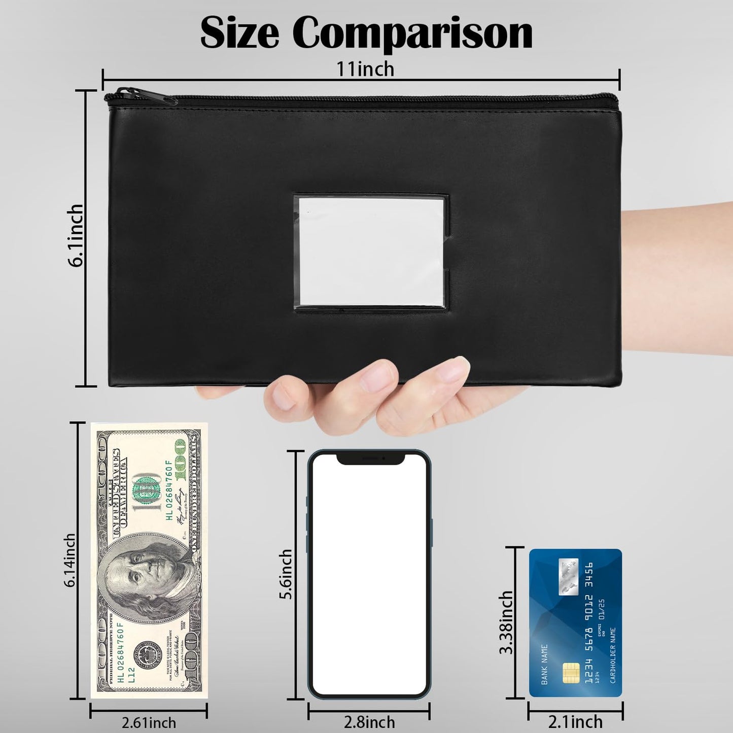 VOCHIC 10 Pieces Money Bags with Zipper, Money Pouch,PU Bank Deposit Bags, Bank Bag, Cash Wallet Pouches with Label for Coins, Cosmetics, School Gifts,Invoice, Bills, Tools, Receipt Holder,11x6.1 inch