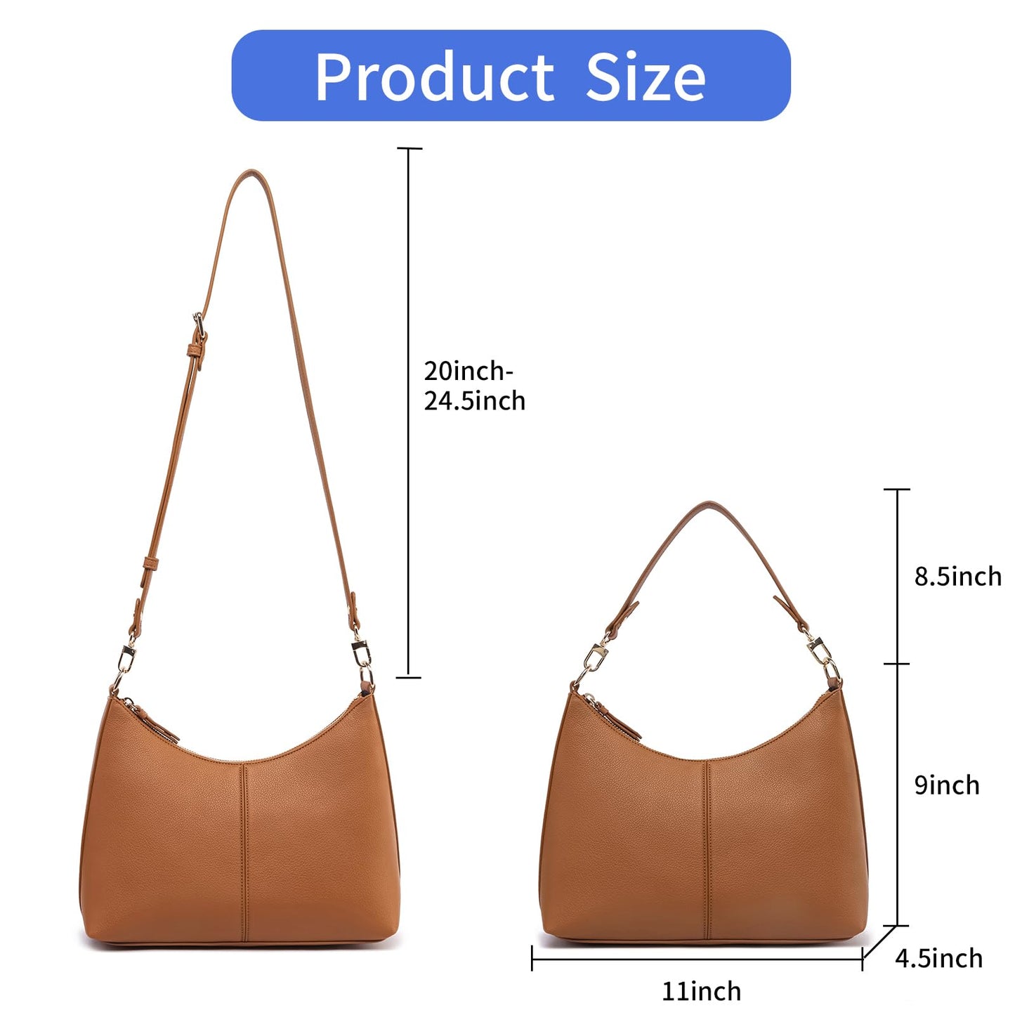 Keyli shoulder bag for women Small Tote Handbags Purse Trendy Zip Leather Crossbody Bags with Adjustable Strap Brown