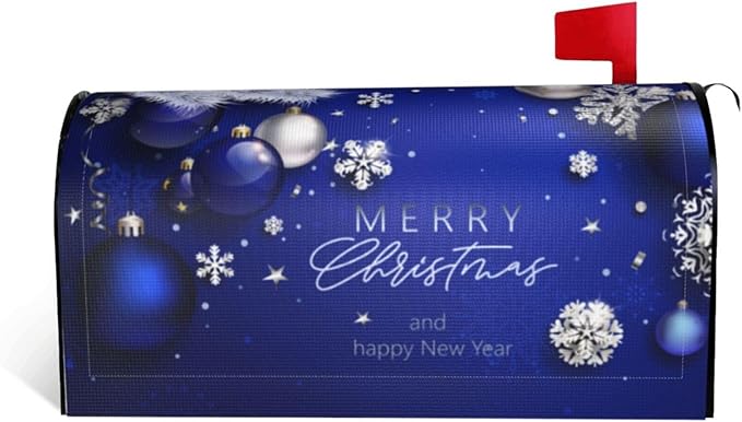 Christmas Mailbox Covers Xmas Blue Ball Fir Branch Snowflake Magnetic Letter Post Box Cover Standard Size 25.5 x 21 Inch Garden Yard Home Decorative