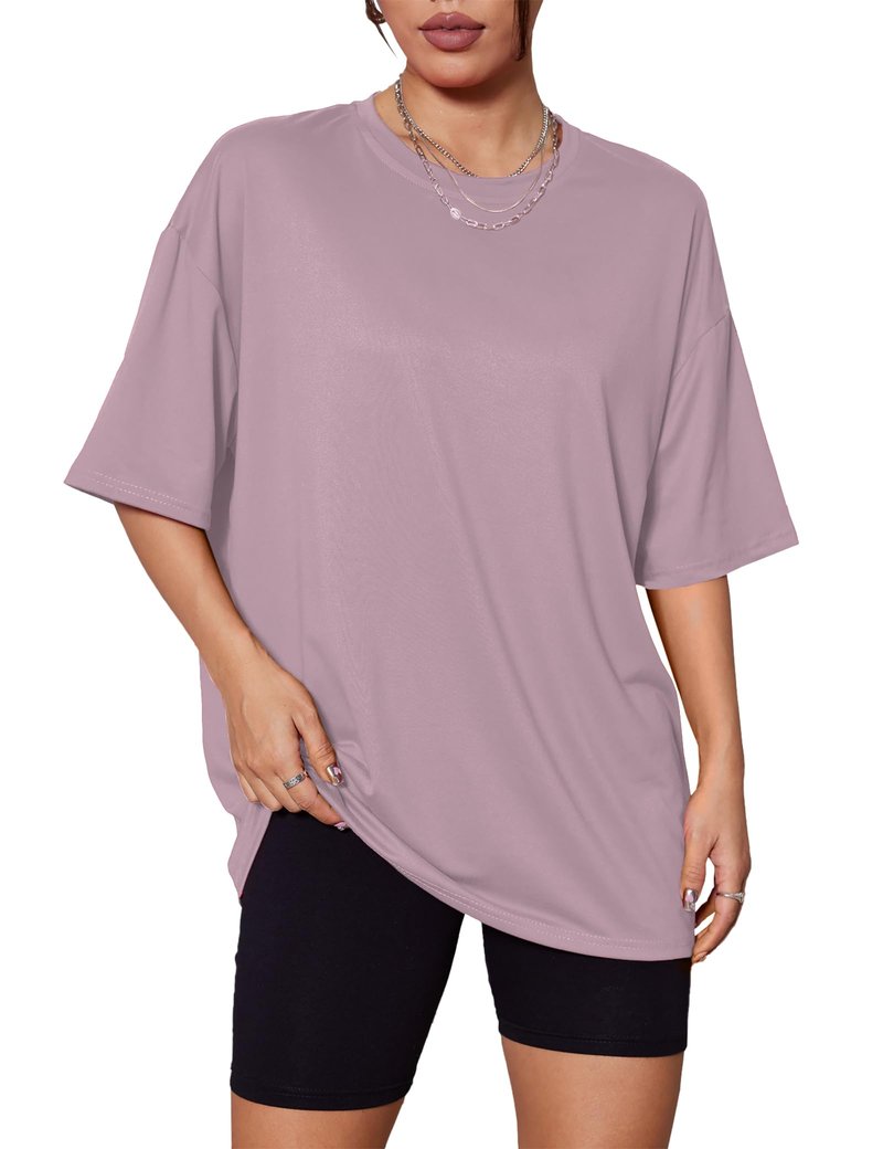 Kinglaman 5 Pack Womens Oversized T Shirts Crew Neck Loose Fit Short Sleeve Tshirts Summer Workout Plus Size Tee Tops 1 Black 1 White 1 Army Green 1 Khaki 1 Dark Pink X-Large