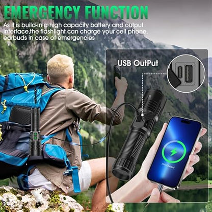 AdamStar UV&High Lumens Flashlight Rechargeable, 2-in-1 Powerful Blacklight LED Flashlight Tactical 6 Modes Super Bright Waterproof Zoomable Detector for Pet Urine Curing Resin Camping