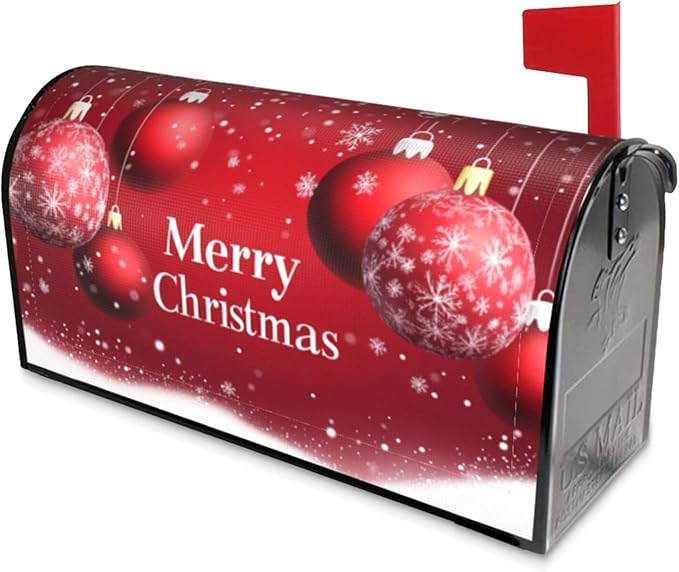 Festive Magnetic Mailbox Cover Xmas Christmas Ball Pattern Outdoor Mailbox Protector Holiday Seasonal Decorative Garden Yard Home Standard Size 21 x 18 Inch