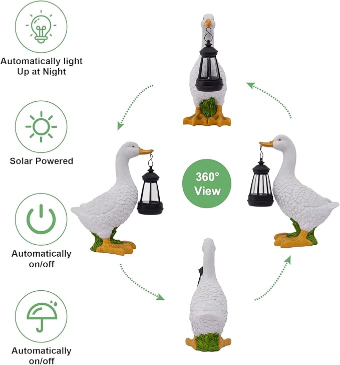 Goose Statues for Garden Decor: Outdoor Figurines Sculpture with Lantern for Yard Porch Lawn Patio Balcony - Gifts for Mom Grandma