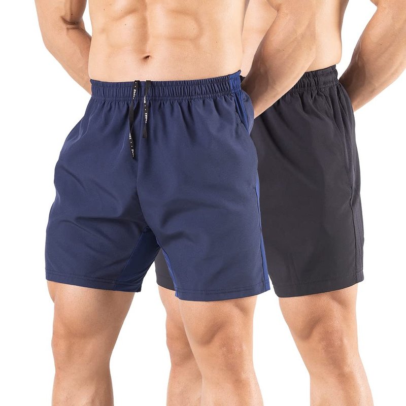 Gaglg Men's 5" Running Shorts 2 Pack Quick Dry Athletic Workout Gym Shorts with Zipper Pockets Black/Navy,XX-Large