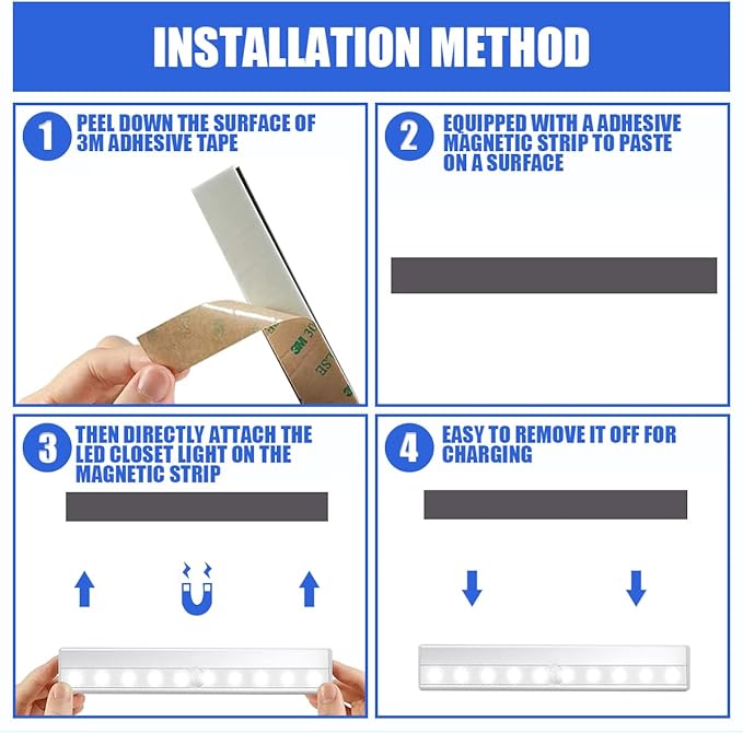 Led Motion Sensor Closet Lights 6 Pack, Wireless Under Cabinet Lighting Rechargeable Under Counter Lights, Homelife Motion Sensor LED Lights, Night Light Bar for Kitchen Wardrobe